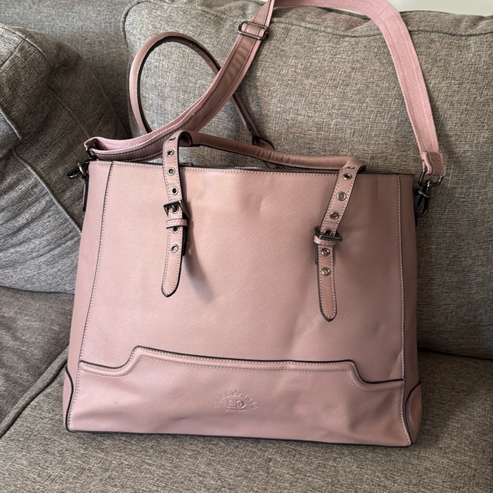 EaseGave Laptop Tote for up to 15.6" Multi-Pocket Padded PU Leather Mauve